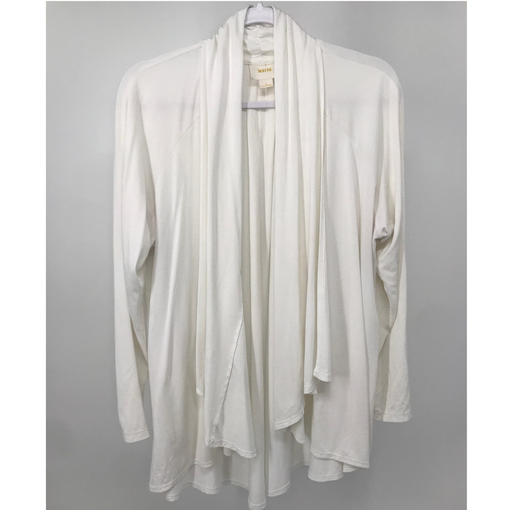 Maeve Anthropologie White Draped Open Front Knit Sweater Womens L Cardigan